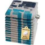 EstoreBox Semaxe Asma Halkalı Akıllı Etiketli KESELER,%100 Pamuklu Yıkama Bezi 12'li Set, Banyo Için Yüz H