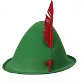 EstoreBox Yeşil Renk Kırmızı Tüylü Peter Pan Şapkası Robin Hood Şapkası 24X23 cm