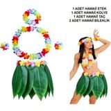 EstoreBox Yetişkin Hawaii Kostüm Seti - Yaprak Etek &amp; Hawaii Set - 5 Parça