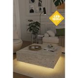 Estoria Home Led Işıklı Kullanışlı Uçan Kare Salon Orta Sehpa Yeni Nesil Modern Küp Sehpa Traverten Mermer Desen