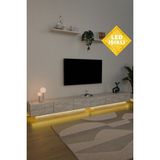 Estoria Home LED Işıklı Terra Tv Ünitesi 260CM Modern Kullanışlı 6 Kapaklı Raflı Uçan Tv Sehpası Traverten Desen - Bej