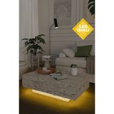 Estoria Home Terra LED Işıklı Traverten Desen Dikdörtgen Orta Sehpa Uçan Yeni Nesil Modern Küp Sehpa 90X60 - Bej