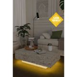 Estoria Home Terra Led Işıklı Traverten Desen Dikdörtgen Orta Sehpa Uçan Yeni Nesil Modern Küp Sehpa 90x60