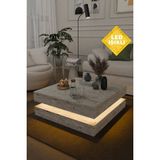 Estoria Home Terra LED Işıklı Traverten Desen Kare Orta Sehpa Modern Tasarım 2 Katlı Orta Sehpa Dekoratif Sehpa - Bej