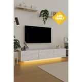 Estoria Home Terra Led Işıklı Traverten Mermer Tv Ünitesi Modern Uçan Tv Sehpası 3 Kapaklı Bohem Minimal Tasarım