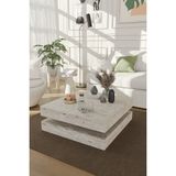 Estoria Home Terra Traverten Desen Kare Orta Sehpa Modern Tasarım 2 Katlı Orta Sehpa Dekoratif Sehpa - Bej