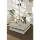 Estoria Home Terra Traverten Desen Kare Orta Sehpa Modern Tasarım 2 Katlı Orta Sehpa Dekoratif Sehpa