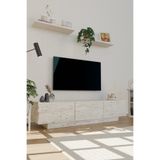 Estoria Home Terra Traverten Mermer Desen Tv Ünitesi Modern Uçan Tv Sehpası 3 Kapaklı Bohem Minimal Tasarım