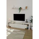 Estoria Home Terra Tv Ünitesi 190Cm Modern Kullanışlı 3 Kapaklı Raflı Uçan Tv Sehpası Traverten Desen