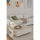 Estoria Home Traverten Mermer Desen Kullanışlı Kare Uçan Orta Sehpa Yeni Nesil Modern Salon Küp Sehpa - Bej