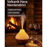 ESY Teknoloji Hava Nemlendirici Buhar Makinası LED Işık Volkanik Alev Bambu Şık Tasarım - Beyaz - Ahşap
