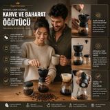Eşya Dünyası Seramik Bıçaklı Manuel Kahve Değirmeni - Cam Hazneli El Öğütücüsü Filtre Kahve Espresso French Press Uyumlu - Siyah
