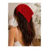 ESYCREATİVE ESY Bohem Saç Bandası, Fular, Kırmızı Çiçek Bandana, Plaj Aksesuarı