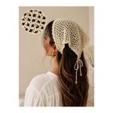 ESYCREATİVE ESY Krem Gold Pullu Bandana, Bohem Örme Saç Bandanası