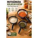 ET-00120 Tencereye Takılabilen 3 Boy Tel Süzgeç Seti- Un Eleği-Makarna-Pirinç Süzgeci-Kevgir 14CM-18CM-22CM - Antrasit