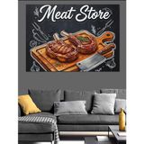 Et Tahtasında Pirzola Çizimli "Meat Store" Kasap Afişi Dekoratif Kanvas - Mdf Ahşap Tablo