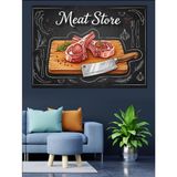 Et Tahtasında Pirzola Çizimli "Meat Store"Kasap Afişi Dekoratif Kanvas - Mdf Ahşap Tablo