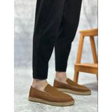 Et0359 Doğal Deri Tozu Bağcıksız Kauçuk El Yapımı Espadril Taban Taba Renk Erkek Ayakkabı