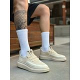 Et0375 Özel Örme Triko Tarz Krem Renk Spor Ayakkabı