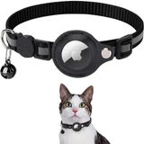 EtaShop AirTag Uyumlu Reflektif Kedi Tasması Zilli Ayarlanabilir Kedi Boyun Tasması 22-32 cm Siyah
