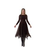 Eteği Asimetrik Flok Baskılı Elbise