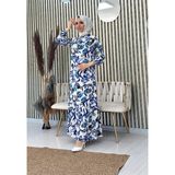 Eteği Volanlı Dokuma Viskon Elbise - Saks Lacivert - 36