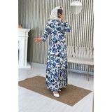 Eteği Volanlı Dokuma Viskon Elbise - Saks Lacivert - 40