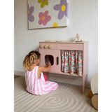 Eternal Sunshine Ahşap Oyuncak Eğitici Mutfak Seti Çocuk Mutfağı Pembe Çiçekli Perdeli Lavabolu Ocaklı Montessori