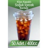 Ethex 50 Adet Sızdırmaz Klips Kapaklı 400 Cc Şeffaf Plastik Pet Milkshake Soğuk Kahve Limonata Bardağı