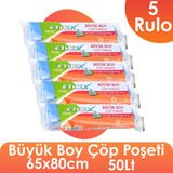 Ethex Büyük Boy Çöp Torbası (Siyah) - 65X80 Cm, 50 Lt, 10 Adet, 5 Rulo - Mavi