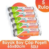 Ethex Büyük Boy Çöp Torbası (Siyah) - 65X80 Cm, 50 Lt, 10 Adet, 5 Rulo