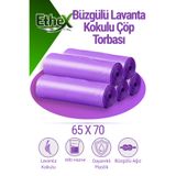 Ethex Büzgülü Çöp Poşeti Lavanta Kokulu 65×70 cm Büyük Boy 5 Rulo Dayanıklı Sızdırmaz Kalın Çöp Torbası