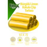 Ethex Büzgülü Çöp Poşeti Limon Kokulu 65×70 cm Büyük Boy 5 Rulo Dayanıklı Sızdırmaz Kalın Çöp Torbası