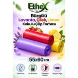 Ethex Büzgülü Çöp Torbası 55X60 3'lü Lüks Çilek-Lavanta-Limon Kokulu Çöp Poşeti Seti - 3'lü Set