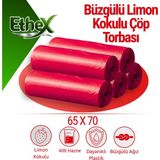 Ethex Büzgülü Kokulu 65X70 cm Çöp Poşeti Büyük Boy 5 Rulo Dayanıklı Sızdırmaz Kalın Çöp Torbası - Çilek