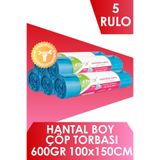 Ethex Endüstriyel Hantal Boy Çöp Torbası/poşeti (10 ADET 600GR 100 X 150CM 200LT MAVİ 5 RULO)