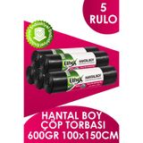 Ethex Endüstriyel Hantal Boy Çöp Torbası/poşeti (10 ADET 600GR 100 X 150CM 200LT SİYAH 5 RULO)