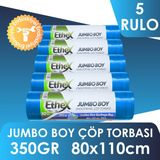Ethex Jumbo Çöp Torbası - 350gr, 80X110cm, 90Lt, 5 Rulo, Mavi