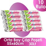 Ethex Orta Boy Çöp Torbası 55X66 cm 30 Lt 20 Adet, 10 Rulo - Siyah