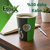 Ethex Premium Ekstra Kalın 7 Oz Karton Bardak - Yeşil Siyah Desenli Kahve Çay Bardağı 4.1 gr (100 Adet, 2 Fişek) - Yeşil - Siyah
