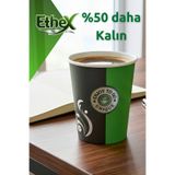 Ethex Premium Ekstra Kalın 7 oz Karton Bardak - Yeşil Siyah Desenli Kahve Çay Bardağı, 4.1 gr (100 Adet)