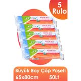 Ethex Standart Büyük Boy Çöp Torbası (10 Adet 65 x 80cm 50lt MAVİ 5 Rulo)