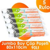 Ethex Standart Jumbo Çöp Torbası - 80X110CM, 90 Lt, 10 Adet,5 Rulo - Mavi
