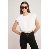 ETHIQUET Angelıce Kadın %100 Pamıuk Yuvarlak Yaka Etek Ucu Stoperli Sıfır Kol Beyaz T-shirt