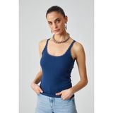 Ethiquet BARRY Kadın Regular Fit Normal Kalıp Pamuklu Dantel Detalı İnce Askılı Oyuk Yaka Lacivert Atlet - XL