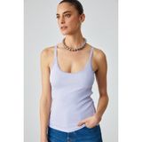 Ethiquet Barry Kadın Regular Fit Normal Kalıp Pamuklu Dantel Detalı Ince Askılı Oyuk Yaka Lila Atlet - XS