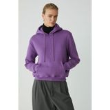 Ethiquet Diane Kadın İçi Polarlı Yumuşacık Comfort Fit Kapüşonlu Mor Sweatshirt - XS
