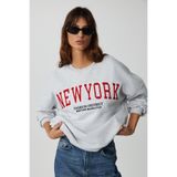 ETHIQUET JORDIN Kadın Uzun Kollu Yuvarlak Yaka Önü Aplike Nakışlı Düşük Omuz Oversize Grimelanj Sweatshirt