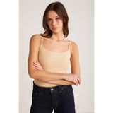 Ethiquet Khloe Kadın Slim Fit Dar Kesim Pamuklu Ince Askılı Kare Yaka Sıfır Kol Basic Bej Atlet - Beyaz - XS