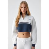 ETHIQUET KRUSSEN Kadın Oversize Fermuarlı Uzun Kollu 3 İplik Kısa Beyaz Sweatshirt